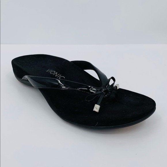Vionic Shoes | Vionic Bella Ii Black Patent Bow Sandal Thong Wide | Poshmark